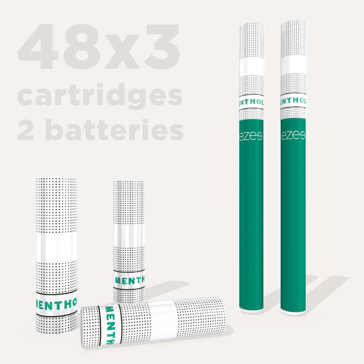 Ezee Menthol 0mg Cartridges (48 Packs of 3) + 2 Batteries