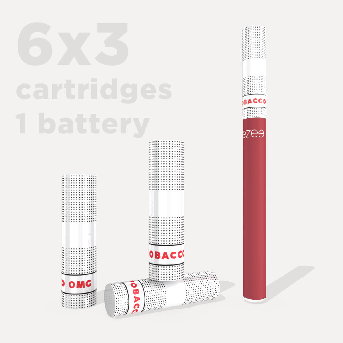 Ezee Tobacco 0mg Cartridges (6 Packs of 3) + 1 Battery