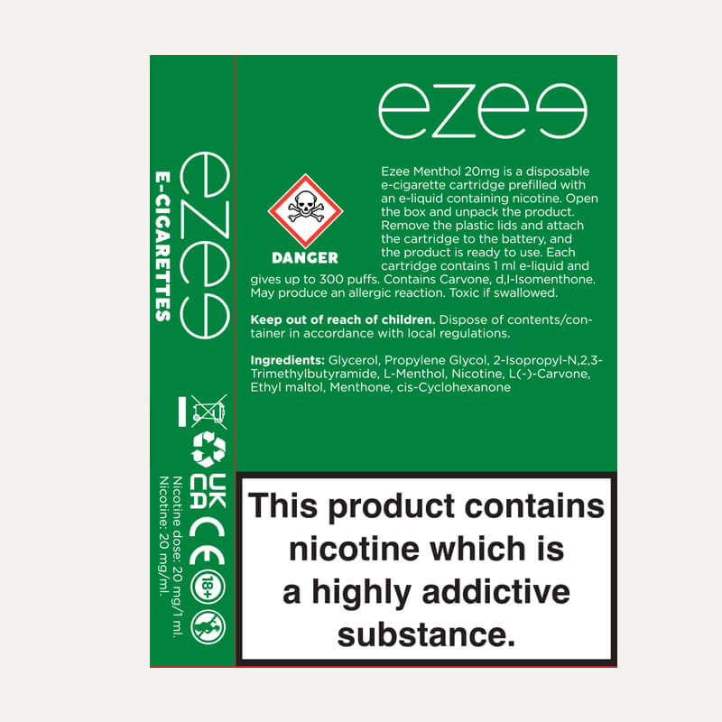 ezee e-cigarette cartridges menthol 20mg nicotine 3 cartridges