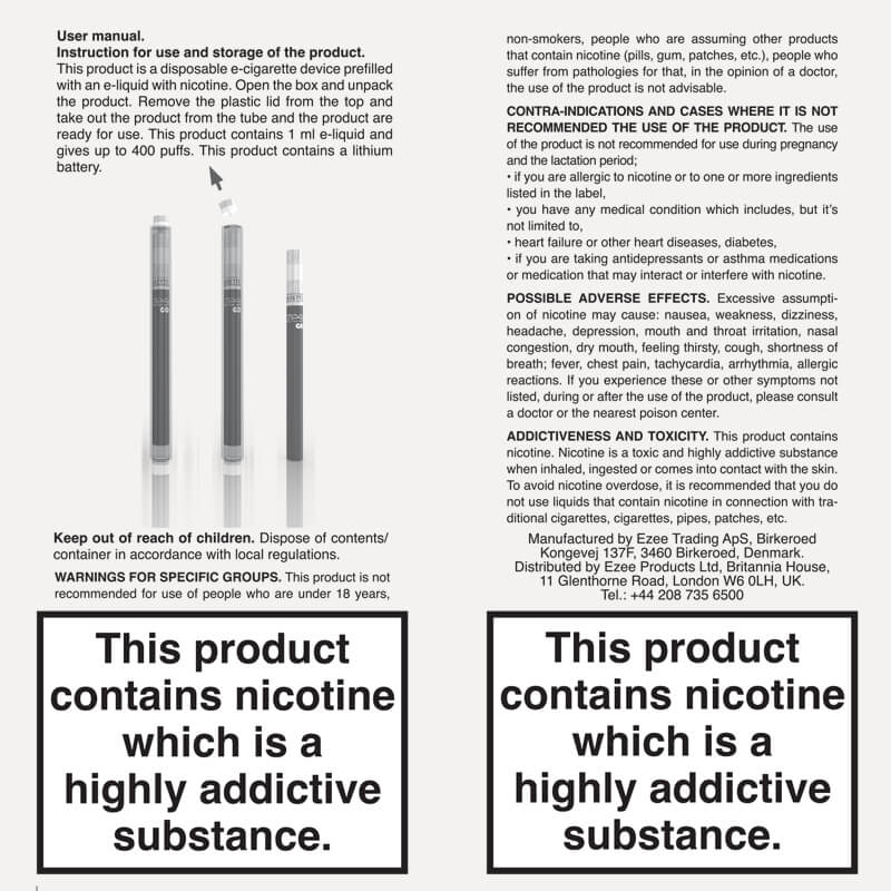 Ezee Go Disposable Vape Menthol 20mg/ml Nicotine