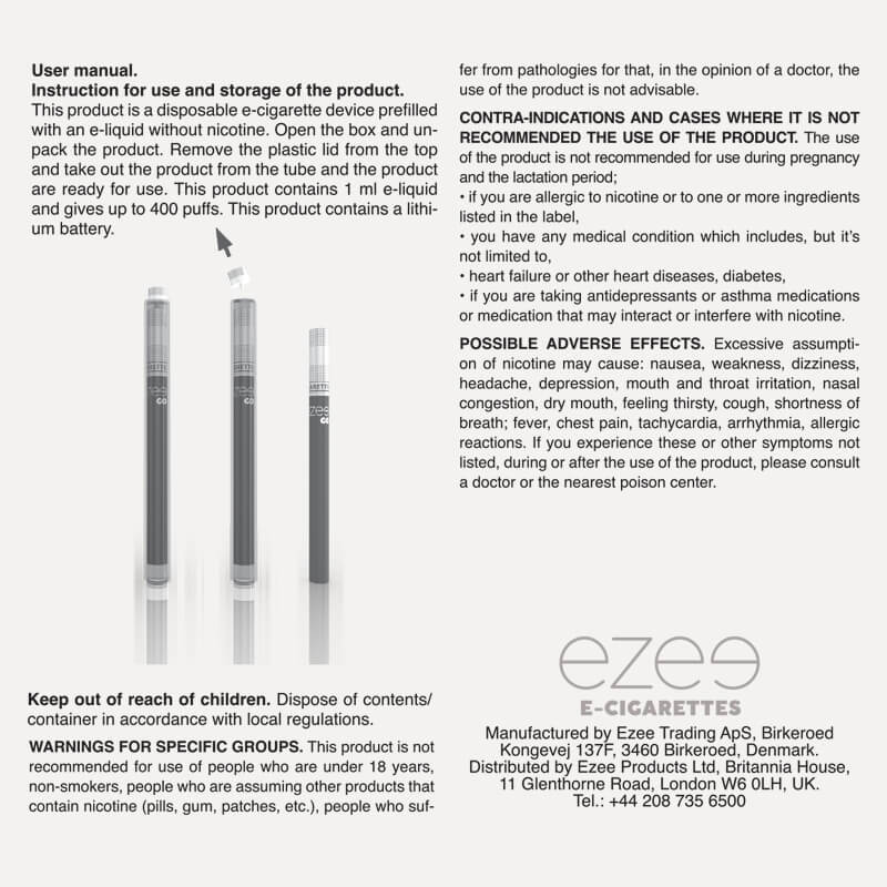 Ezee Go Disposable Vape Tobacco Nicotine free