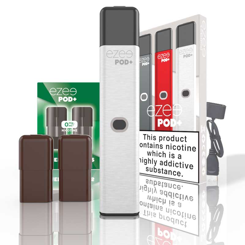 disposable vape pod starter kit ezee pod+ menthol silver color flavor nicotine no nicotine