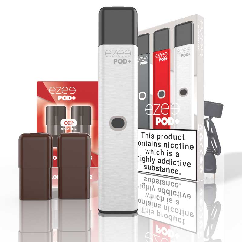 disposable vape pod starter kit ezee pod+ tobacco silver color flavor nicotine no nicotine